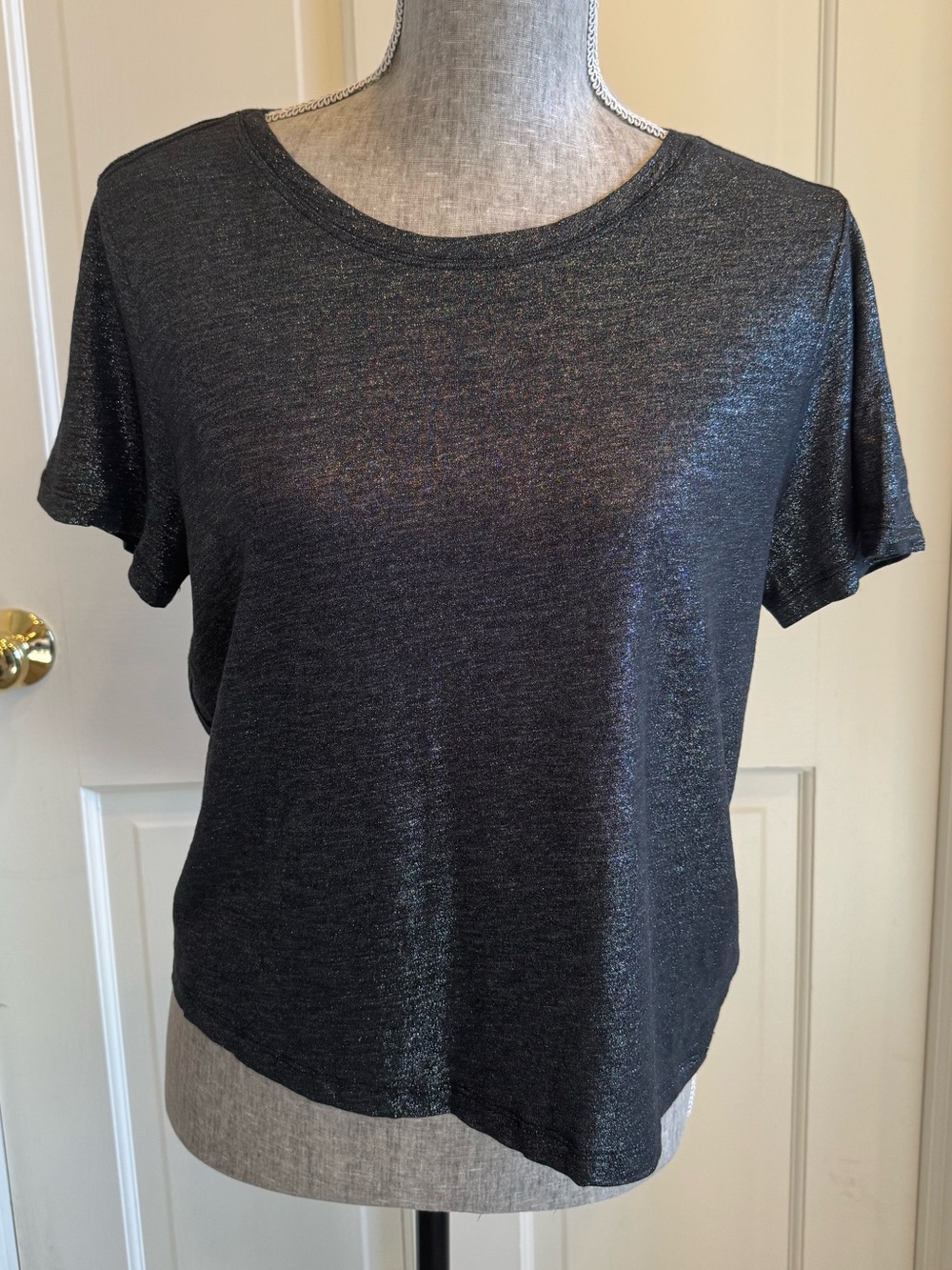 PAIGE Black Short-Sleeve Metallic Tee